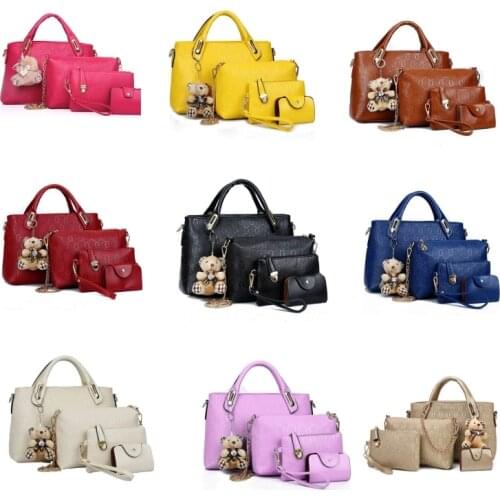 Women 4 Pcs Top Handle Satchel Handbag Set Large Tote Shoulder Bag Car Holder 20CA