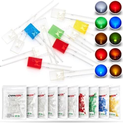 100 pcs 2x5x7 Rectangular LED Emitting Diode Lamp White Red Green Blue Yellow Orange Clear Diffused Color Square DIY Indicator