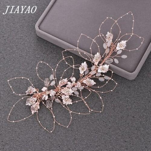 Rose Gold Tiara Headband Clips Bridal Hair Accessories Rhinestone Leaf Bridal Tiara Wedding Headband Metal Wedding Hair Jewelry