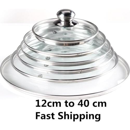 Stainless steel Thick Transparent Tempered Glass Lid cover Soup Pot Saucepan Frying Pan Wok Lid With Knob Kitchen Cooker Part