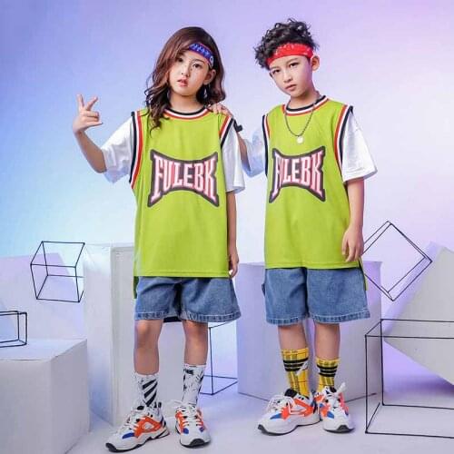 Boys Girls Short Sleeve Sweatshirt Top Shorts Jazz Dance Costumes for Kids Cool Hip Hop Dance Wear Childrens Day Clothes XS1371