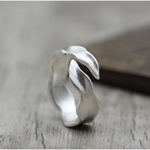 S990 Sterling Silver Jewelry Element Silver Simple Lady Wave Pattern Opening Ring Ring Art National Style Personality Ring New