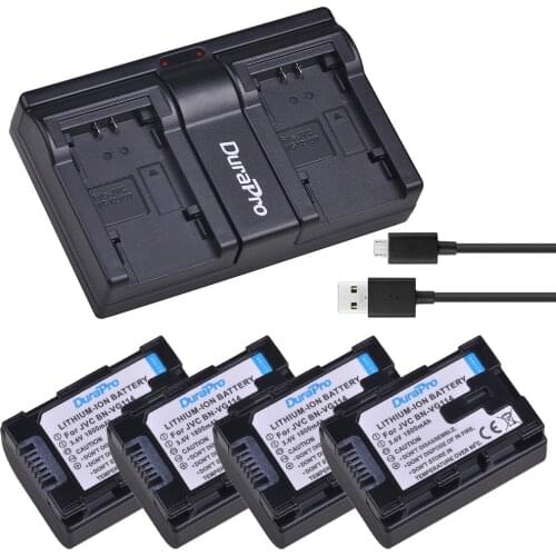 4Pcs 1800mAH BN VG114 BN-VG114 Battery + Dual USB Charger for JVC GZ-E10 GZ-E100 GZ-E15 GZ-E200 GZ-E208 GZ-E220 GZ-E225 BN-VG107