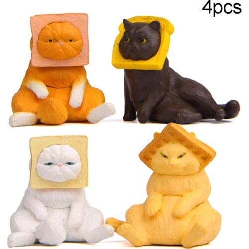 4Pcs Cute Toast Cats Mini Figurine Kids Toy DIY Fairy Garden Cake Ornaments DIY landscape decoration non-toxic cat design Resin