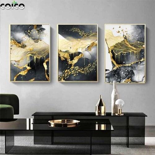 Abstract Gold Foil Block Wall Art Poster Modern Golden Home Decor Picture Canvas Painting Luxury Wall Painting for Living Room