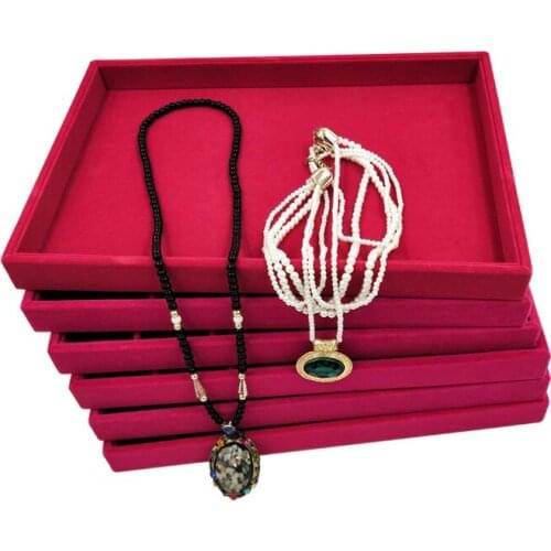 Velvet Jewelry Ring Display Organizer Case Tray Holder Necklace Earrings Bangle jewellery Storage Jewelry Boxes Stand rose Red