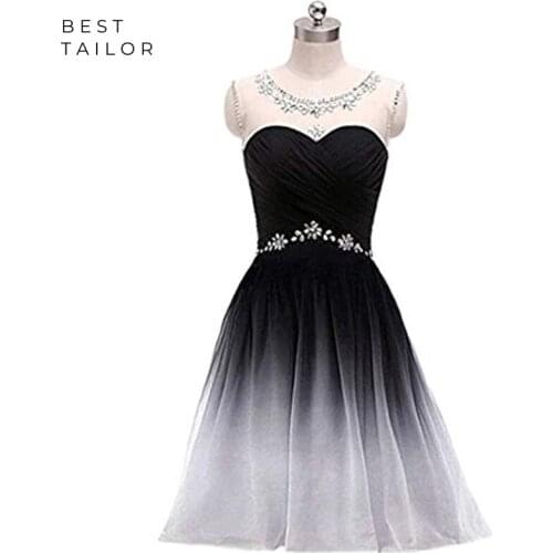 Gradient Prom Dresses Short Gradual Mesh Neck Beaded Waist Party Gown Halloween vestido de fiesta largos elegantes de gala noche