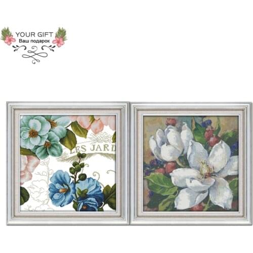 Joy Sunday H680(10)H681 14CT 11CT Counted and Stamped Home Decoration Orchid Oil Painting Magnolia Flowers Cross Stitch kits