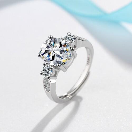 Classic Oval Shape Zirconia Rings for Women Fashion Luxury Silver Color Wedding Engagement Party Adjustable Finger Ring Jewelry