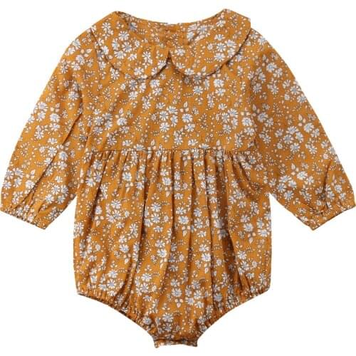 Floral Newborn Baby Girl Princess Romper Long Sleeve Peter Pan Collar Kids Jumpsuit Outfits Clothes