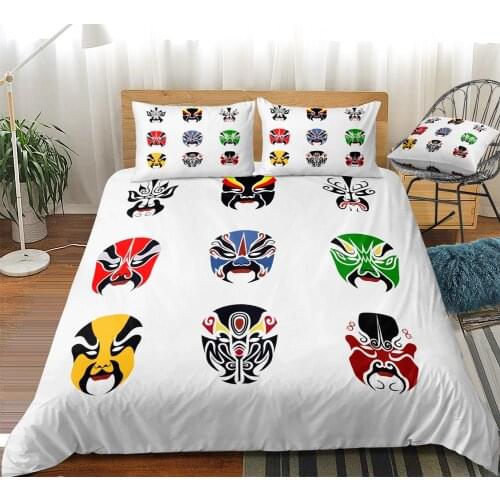 Facial Makeup Duvet Cover Set White Bedding Set Chinese Opera Culture Bed Linen Kids Beds Set Home Textile Microfiber Bedclothes