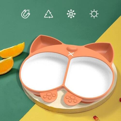 Creative Corgi Dining Plate Cartoon Shape Grid Design Suction Cup Bottom Children Cute Tableware Dish for Home Use