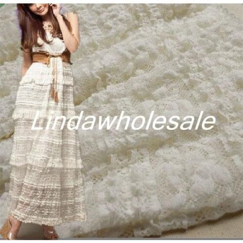 Handmade lace fabric beige white cake skirt lace fabric ,clothing skirt material,120cm*50cm/pcs