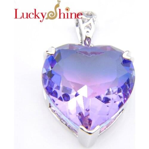 Luckyshien Hot Sale For Women Pendants Heart Watermelon Tourmaline Gems Purple Silver Necklaces pendants Engagement Pendant