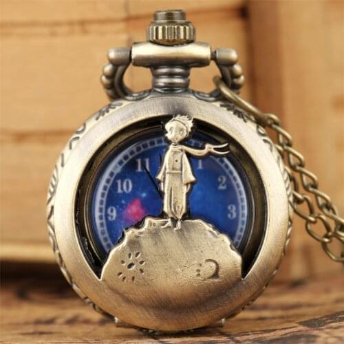 Little Size 2.7cm Lovely The Little Prince Theme Quartz Pocket Watch Necklace Chain Pendant Clock Gifts for Girl Boy
