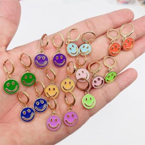 Kpop Sweet Round Smiley Face Womens Dangle Earrings High Quality Enamel Dangle Earrings Girls Gift Jewelry Wholesale