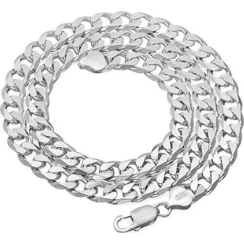 Silver color 10mm wide Mens Necklace 24 inches Wholesale fashion jewelry, M925 stamped M925 Silver color chain men necklace