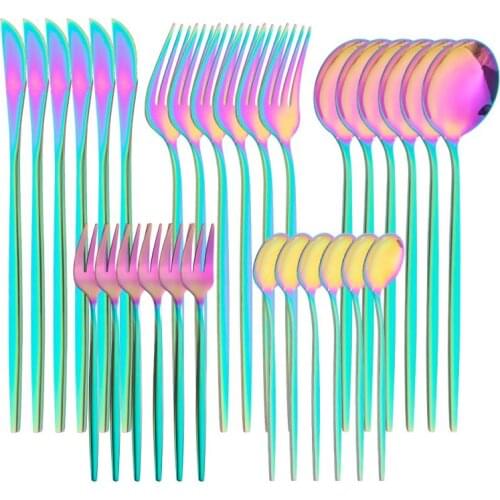 30Pcs Gold Matte Cutlery Set Stainless Steel Dinnerware Set Knife Fork Spoon SilverwareTableware Set Kitchen Flatware Dropship