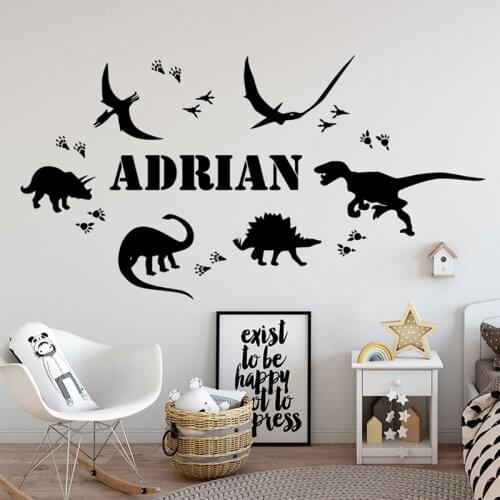 Dinosaur Wall Sticker Custom Name Boys Bedroom Wall Decor Vinyl Decal Personalized Kids Room Decoration Removable Art Mural