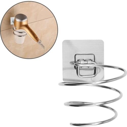 Stainless Steel Punch-free Spiral Wall Mounted Hair Dryer Storage Organizer Rack Holder Hairdryer Holder Bathroom Accessories