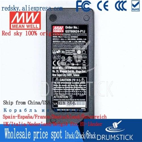 Steady MEAN WELL GST60A24-P1J 24V 2.5A meanwell GST60A 60W AC-DC Industrial Adaptor 3 plug energy-saving Replace GS