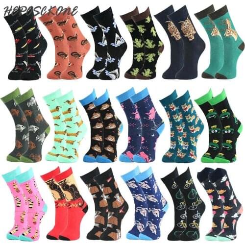 Autumn Winter Harajuku Sokken Combed Cotton Streetwear Colorful Men Hip Hop Socks Animal Food Patterns Funny Socks Skarpetki