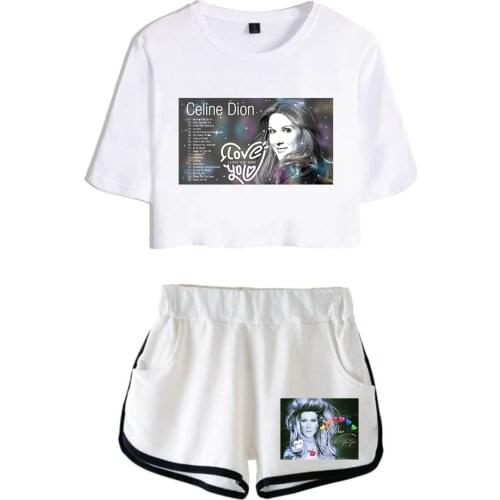 New Fashion Singer Celine Dion Summer Girl Sets Sexy Short Tops+shorts Elastic Waist Suit Streetwear Women Two Piece Sets Suit
