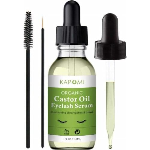 Organic Castor Oil Eyelash Growth Serum Natural Plant Essence Conditioning Oil for Lashes Brows with Mascara Brushes