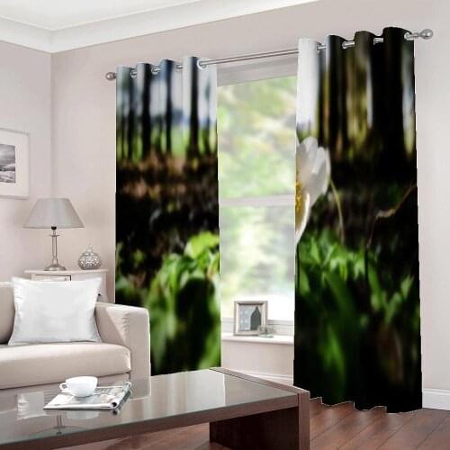 Custom 3D Primeval Forest Natural Scenery 3D Room Landscape Flowers For Living Room Bedroom Home Decor Drapes Sets