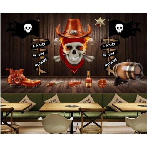 Custom photo mural 3d wallpaper Retro nostalgic pirate skull dining bar living room home decor wallpaper for walls 3 d