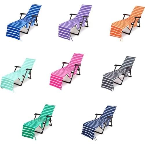 DropShip Striped Printed Chaise Lounge Chair Cover Beach Bath Towel with Side Pockets for Outdoor Patio Lawn Sun Lounger Holiday