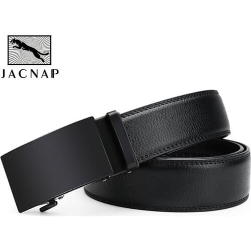 JACNAIP Genuine Leather Belt Man Mens Belt Cow Leather Belts luxury Automatic Buckle Black Leather Belts For Men 3.5cm Width