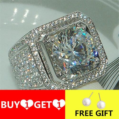 YWOSPX Luxury Full Blue Crystal Big Stone AAA Cubic Zirconia Rings For Men And Women Male Metal Plated Zircon Ring SZ 6-13 Y40