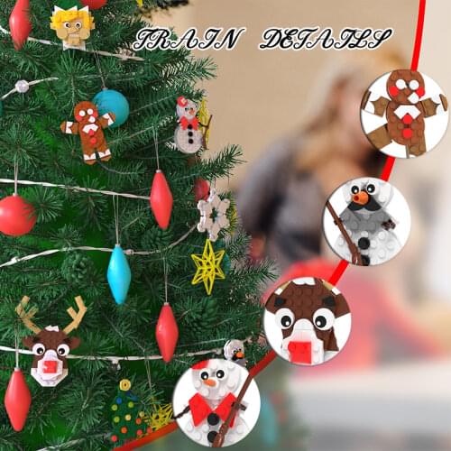 MOC Christmas Decorations Christmas Tree Decoration Train Building Blocks Set Snowman/Deer Pendant Idea Toys For Kid Xmas Gift