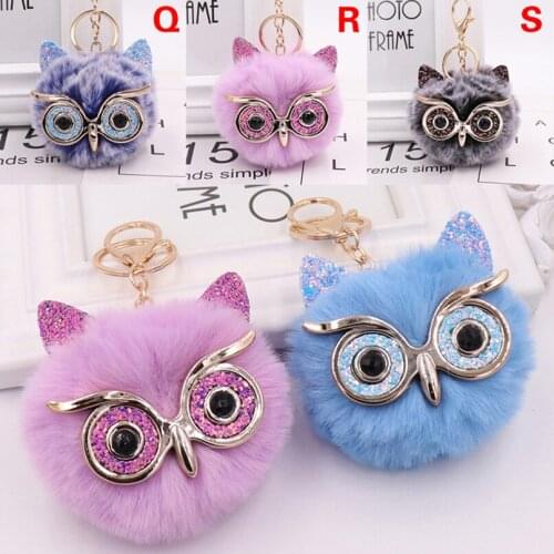 Cute Owl Keychain With Ear Owl Keyring Keychains Girls Faux Rabbit Fur Plush Key Chain Charm Bag Car Pendant Key Ring Women 2021