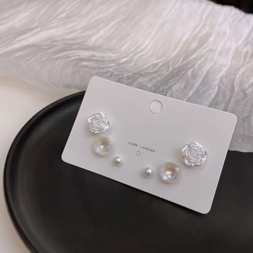 S925 Small Fragrance Pearl Rose Earrings Set Retro Baroque Temperament High Sense Of Palace Earrings Female
