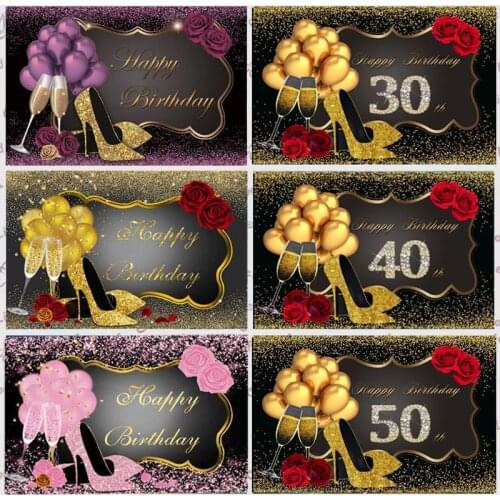 Happy Birthday Party Backdrop Rose Gold Lady Balloon Adults Custom Photography Background Photo Studio Decor Banner Prop