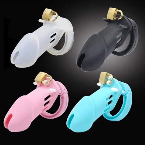 Silicone BDSM outdoor Wear Cock Cage Male Chastity Belt Device Penis Cages Sex Toys Lock with 5 Size Penis Rings Lock for Men
