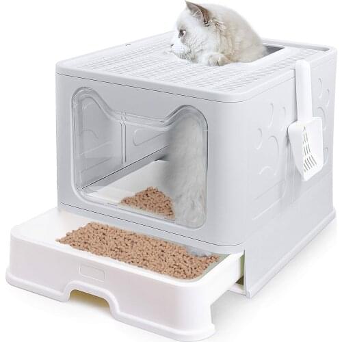 Fold Bedpan Cat Litter Box Fully Enclosed Deodorant Pet Toilet with Shovel Kitten Toilet High Capacity Cat Litter Tray For Cats