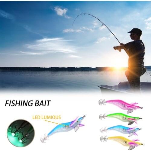 LED Electronic Luminous Squid Jig Shrimp Bait Piercing And Night Fishing Lure With 2 Straight Hook Night Fishing Squid Bait