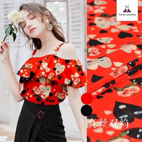 Printed natural silk fabric 135 cm width 16 mm silk double crepe fabric meter draped shirt dress fabric wholesale silk cloth