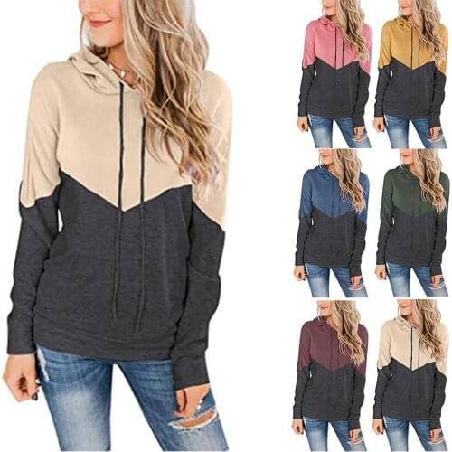 Hoodie Women 2021 New Fashion Female Hot Style Hooded Draw String Splicing Color Long Sleeve Fleece Sweatshirt YDJR9962
