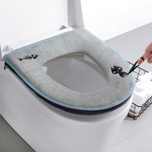 2598 Soft Heated Washable Zipper Toilet Seat Mat Set for Home Decor Closestool Mat Seat Case Warmer Toilet Lid Cover Accessories