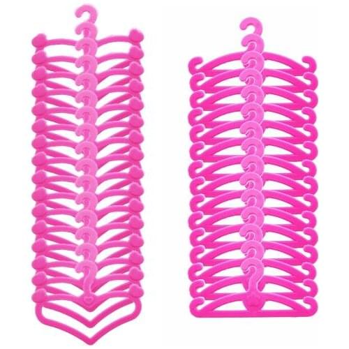 20 Pcs /Lo for barbie hangers Pink Mix Style Dolls Hangers Dress Clothes Holder Cute Accessories For Barbie Doll Pretend