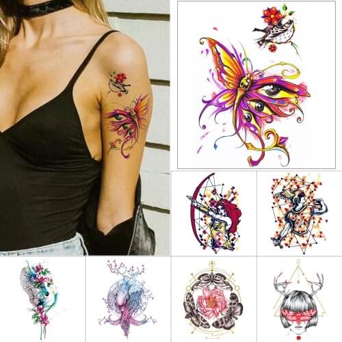 Butterfly temporary tattoo Constellation tattoo stickers scorpio red Flower bird Watercolor body tattoo vintage fake tattoo