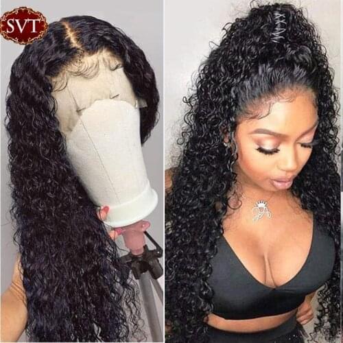 Curly Human Hair 360 Lace Frontal Wigs Natural Hairline Glueless Lace Front Wig SVT Peruvian Remy Curly Closure Wigs For Women