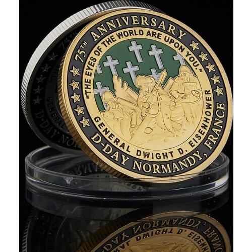 1994.6.6 WWII 75th Anniversary France D-Day Normandy Gold/Silver Plated Challenge Coin