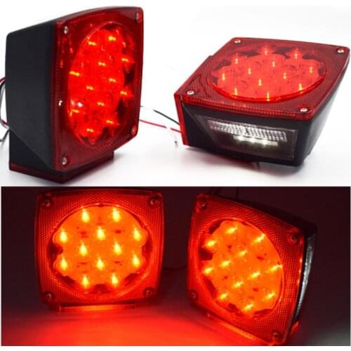 2pcs Truck Tail Lights IP67 Waterproof LED Submersible Square Lights Kit Trailer Tail Stop Indicator Yachts Tail Lights