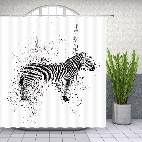 Wild Animals Shower Curtains Set Creative Black and White Animal Themed Pattern Home Bathroom Decor Polyester Fabric Curtain
