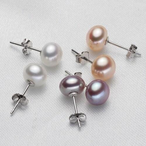 Natural Freshwater Pearl Piercing Stud Earrings For Women Girls 925 Sterling Silver Jewelry Oorbellen eh1126